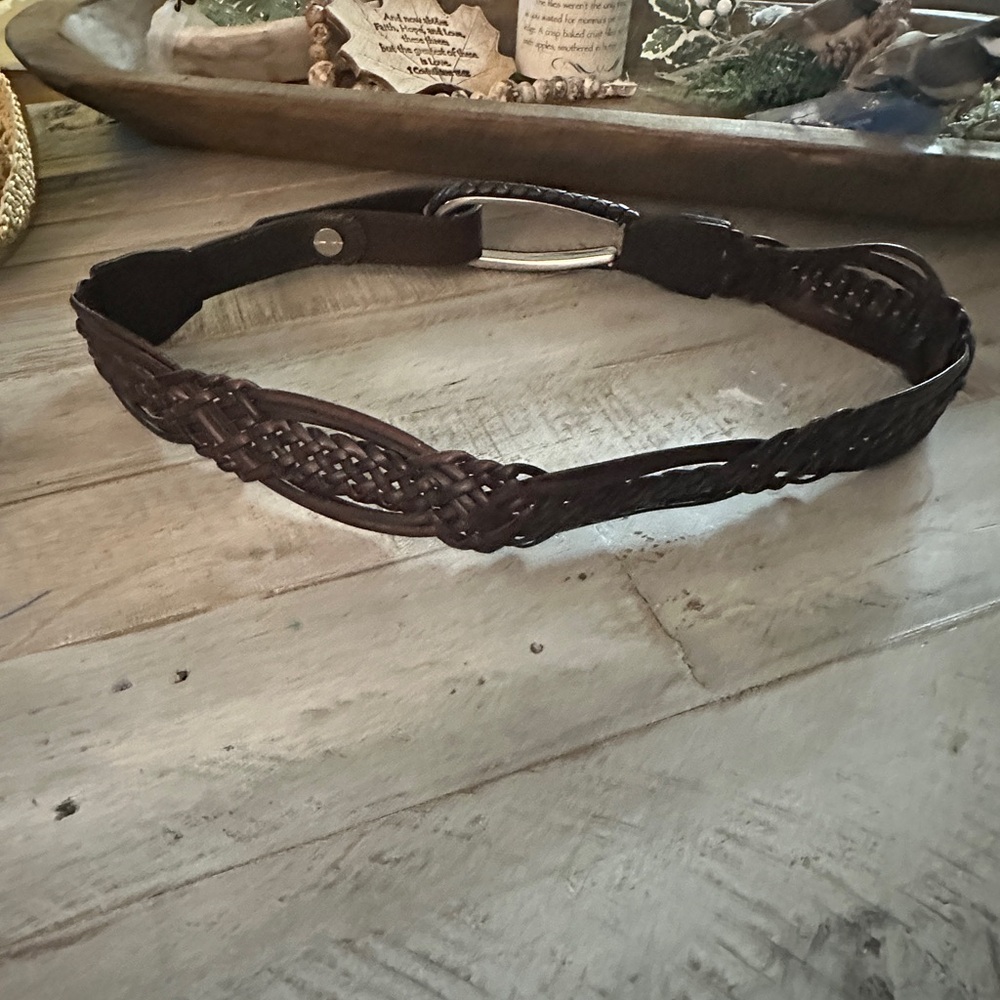 Braided Brown Leather Belt with Statement Silver Buckle Unique Character - Picture 3 of 10
